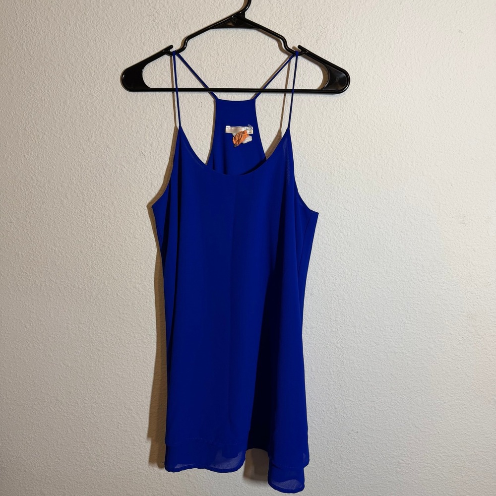 A'GACI Royal Blue Chiffon Racerback Camisole Spaghetti Strap Flowy Tank Top